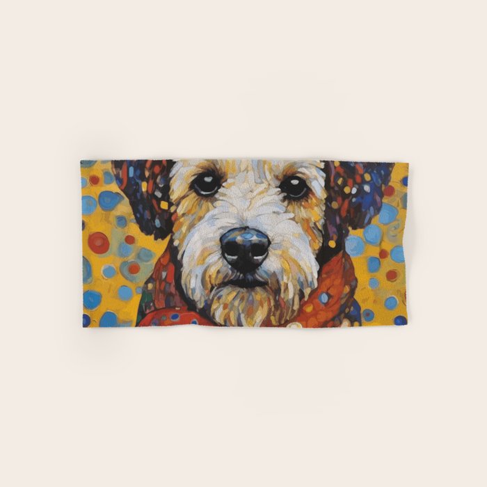 Gustav Klimt Style Dog with Colorful Scarf and Confetti Ears Bath Towel Gallery Image 1