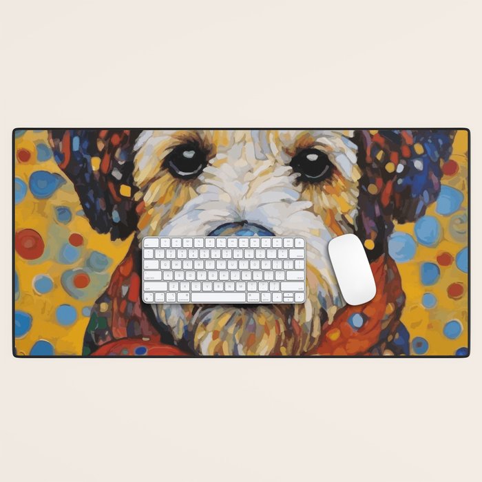 Gustav Klimt Style Dog with Colorful Scarf and Confetti Ears Desk Mat Gallery Image 1