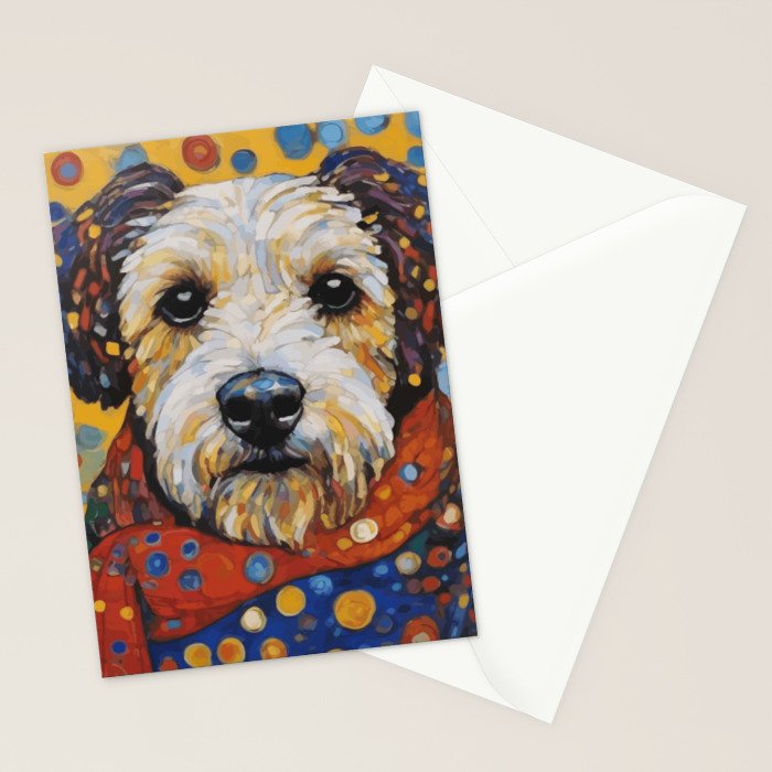 Gustav Klimt Style Dog with Colorful Scarf and Confetti Ears Stationery Card Gallery Image 2