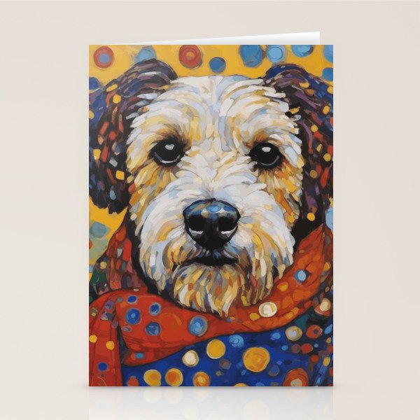 Gustav Klimt Style Dog with Colorful Scarf and Confetti Ears Stationery Card Gallery Image 1