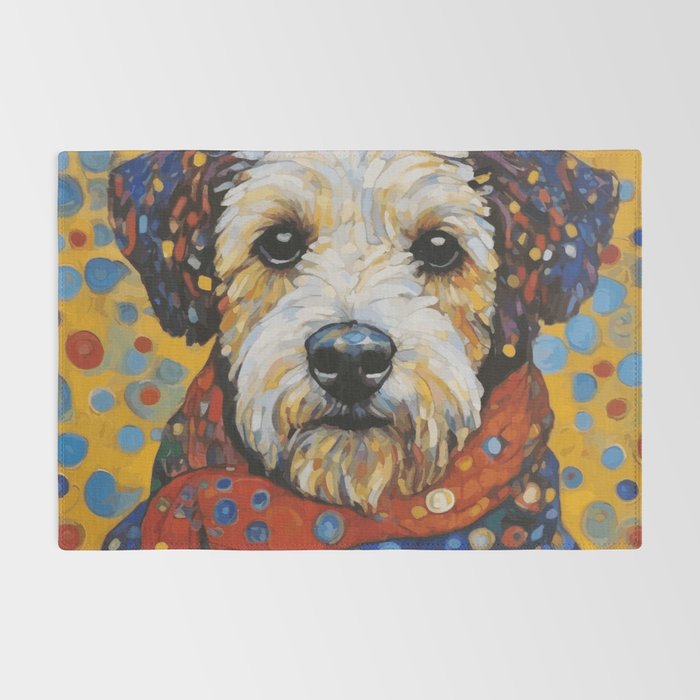 Gustav Klimt Style Dog with Colorful Scarf and Confetti Ears Rug Gallery Image 2