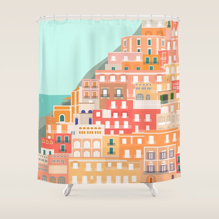 View over the Amalfi Coast, Positano, Italy Shower Curtain Gallery Image 1