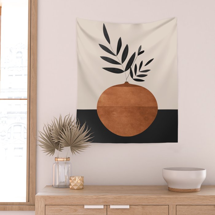 Minimal Abstract Art Vase Plant 6 Wall Tapestry Gallery Image 2