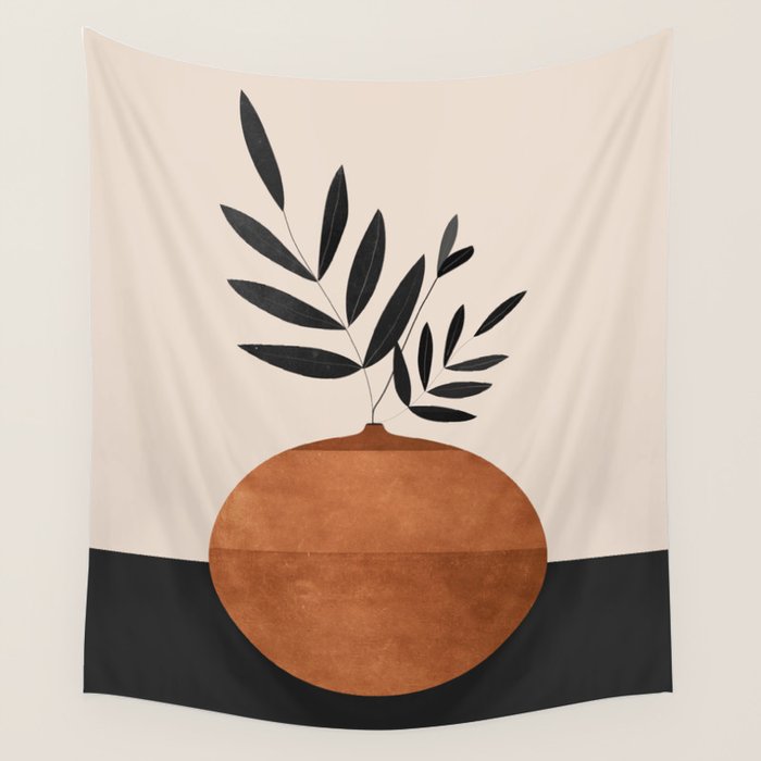 Minimal Abstract Art Vase Plant 6 Wall Tapestry Gallery Image 1