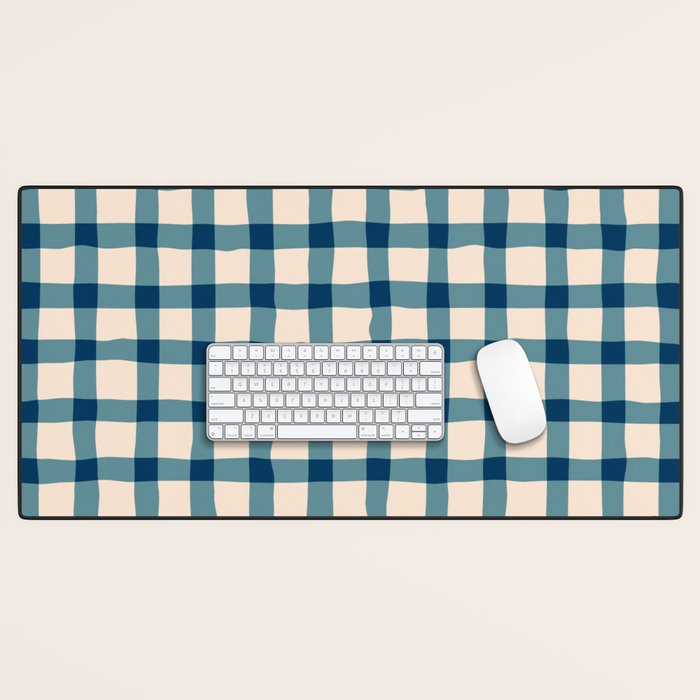 Organic Gingham Blue Desk Mat Gallery Image 1