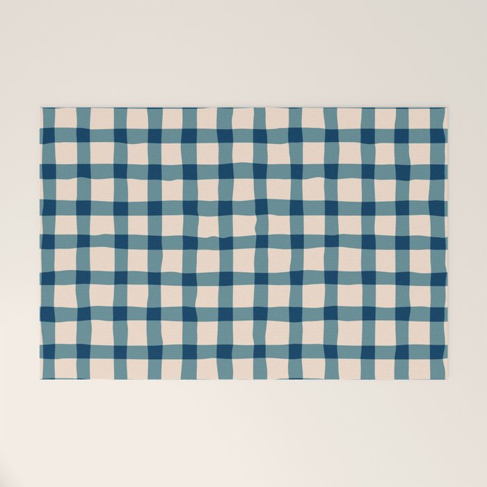 Organic Gingham Blue Welcome Mat Gallery Image 1