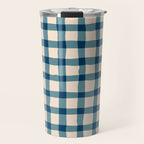 Organic Gingham Blue Travel Mug Gallery Image 1