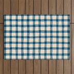 Organic Gingham Blue Outdoor Rug Gallery Image 1