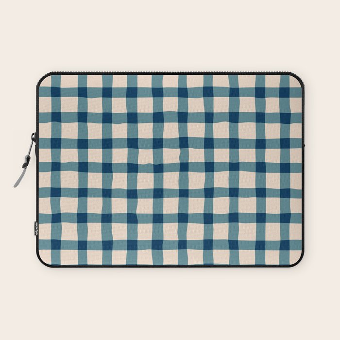 Organic Gingham Blue Laptop Sleeve Gallery Image 1