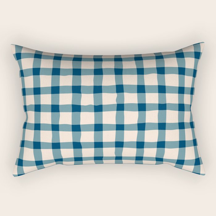 Organic Gingham Blue Rectangular Pillow Gallery Image 1