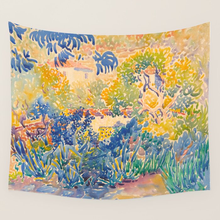 Henri-Edmond Cross Neo-Impressionism Pointillism The Artist's Garden at St. Clair Watercolor Paintin Wall Tapestry Gallery Image 4
