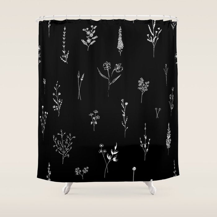 Black wildflowers Big Shower Curtain Gallery Image 1