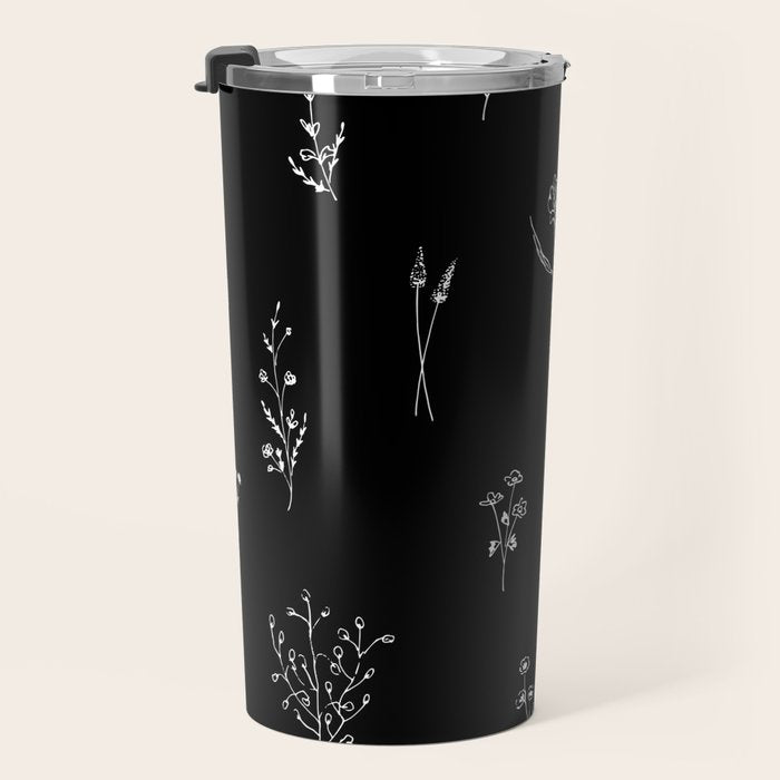 Black wildflowers Big Travel Mug Gallery Image 3