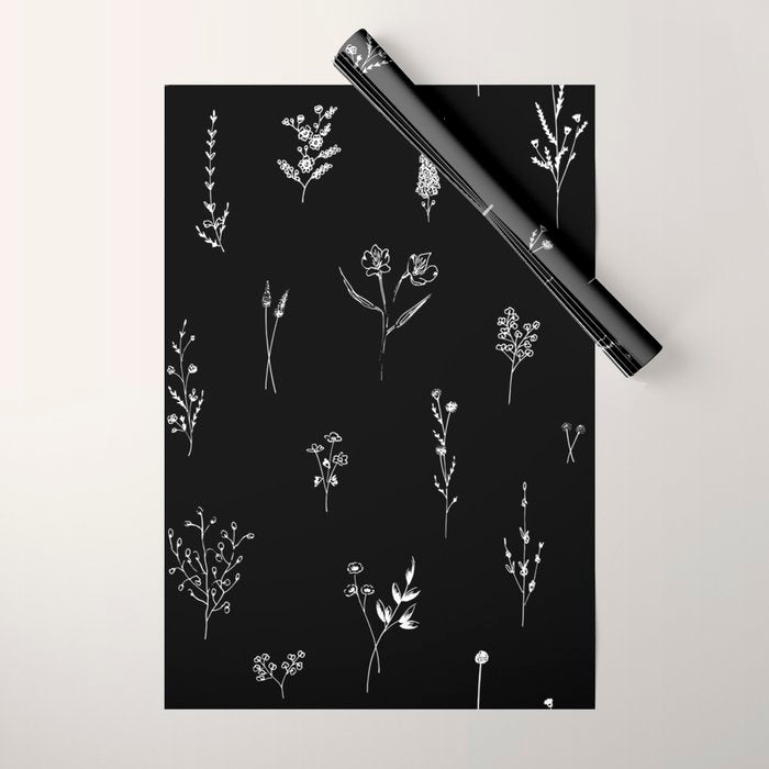 Black wildflowers Big Wrapping Paper Gallery Image 1