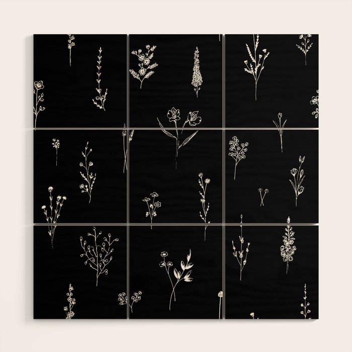 Black wildflowers Big Wood Wall Art Gallery Image 1