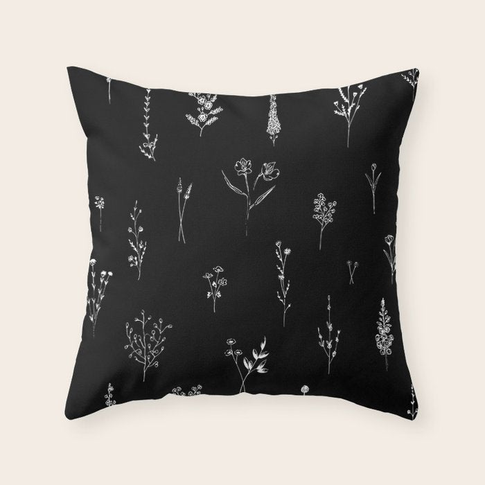 Black wildflowers Big Throw Pillow Gallery Image 6