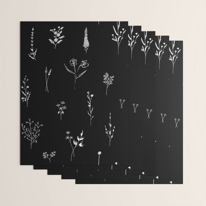 Black wildflowers Big Wrapping Paper Gallery Image 3