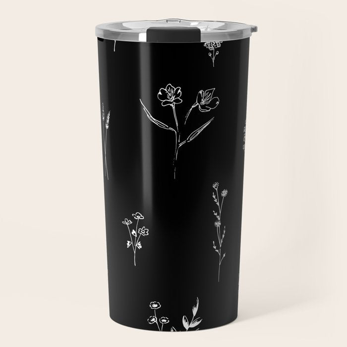 Black wildflowers Big Travel Mug Gallery Image 1