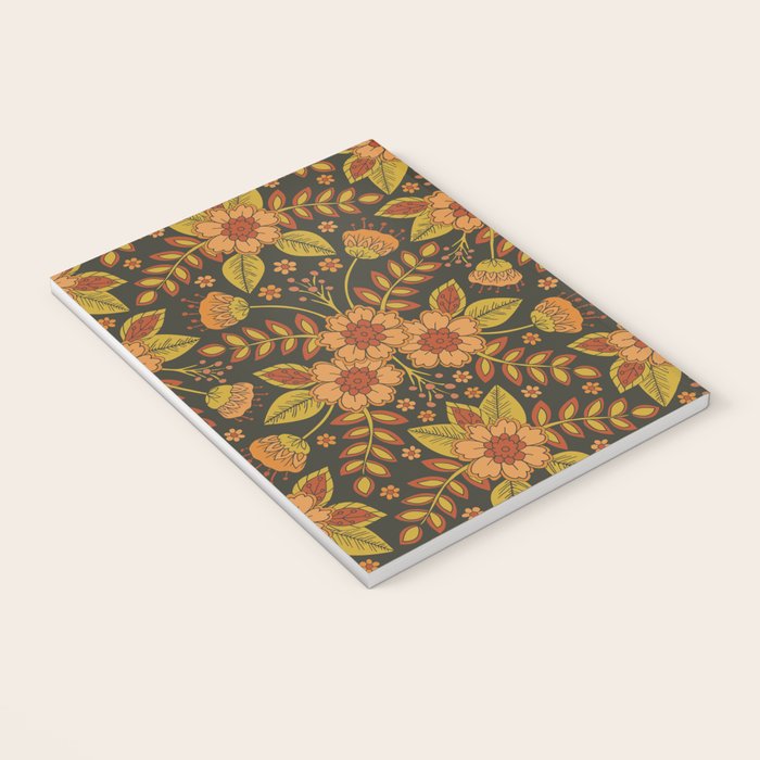 Orange, Peach, Olive Green & Dark Gray Floral Pattern Notebook Gallery Image 3