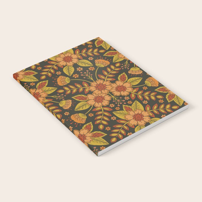 Orange, Peach, Olive Green & Dark Gray Floral Pattern Notebook Gallery Image 1
