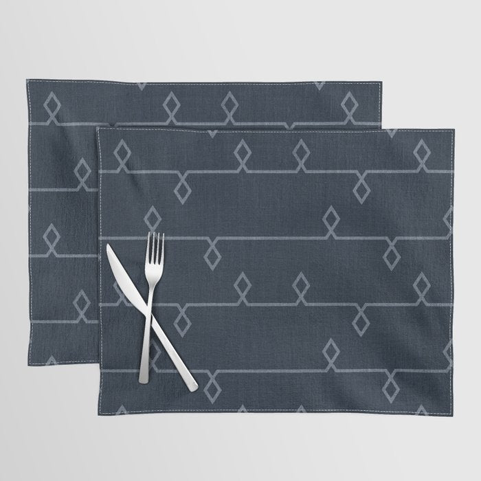 Boho Ethnic Striped Pattern on Navy Blue Placemat Gallery Image 1