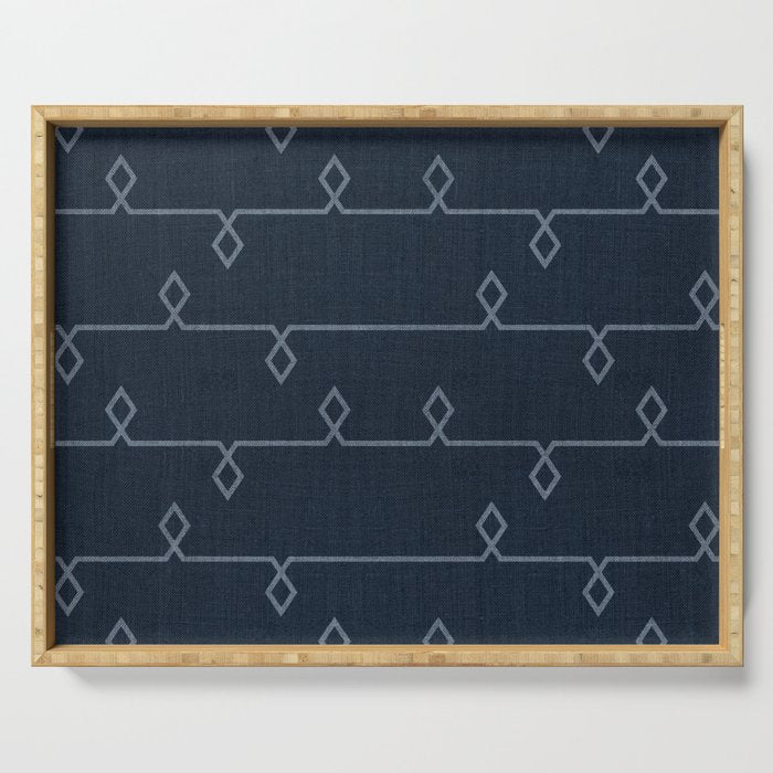 Boho Ethnic Striped Pattern on Navy Blue Serving Tray Gallery Image 1
