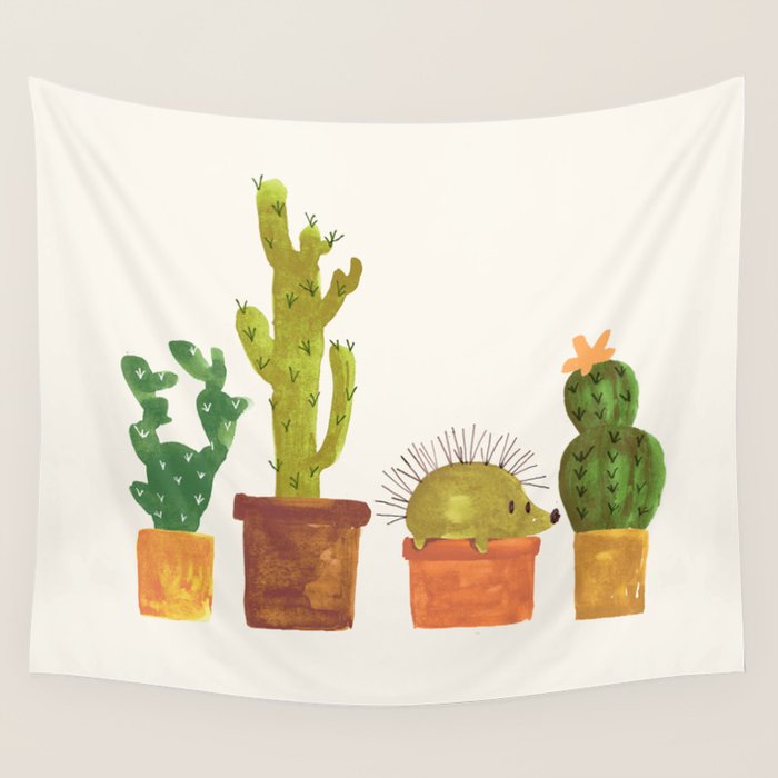 Hedgehog and Cactus (incognito) Wall Tapestry Gallery Image 1