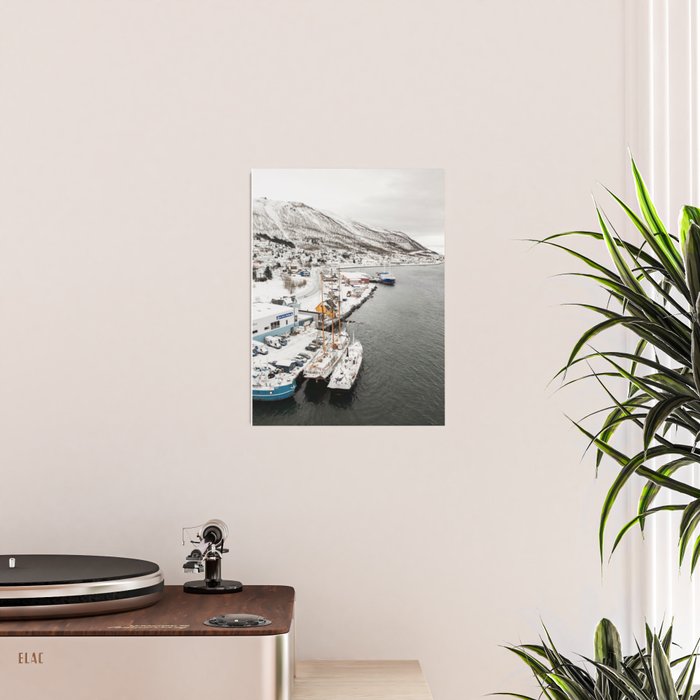 Harbor In Norway Snow Photo | Winter In Norway Boats And Mountains Art Print | Travel Photography Poster Gallery Image 2