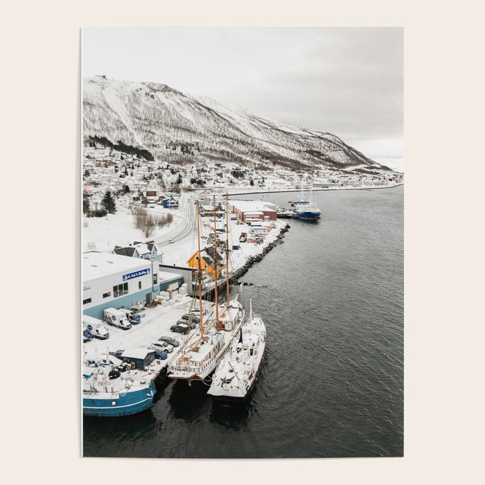 Harbor In Norway Snow Photo | Winter In Norway Boats And Mountains Art Print | Travel Photography Poster Gallery Image 4