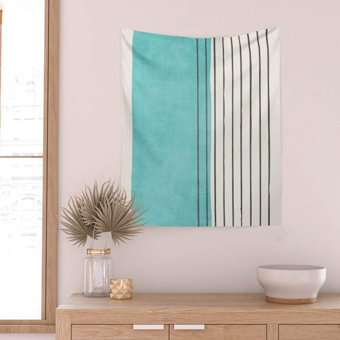 Turquoise Aqua Abstract Minimalist Art Wall Tapestry Gallery Image 2