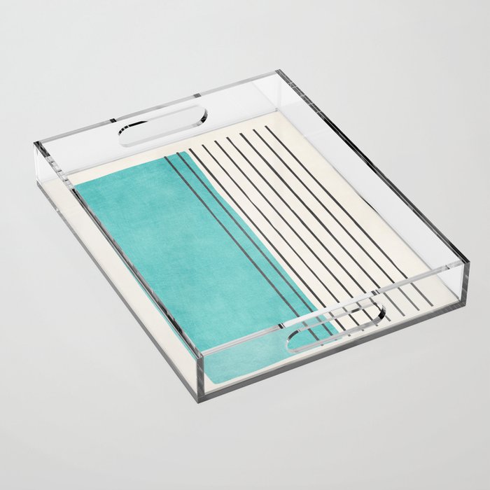 Turquoise Aqua Abstract Minimalist Art Acrylic Tray Gallery Image 1