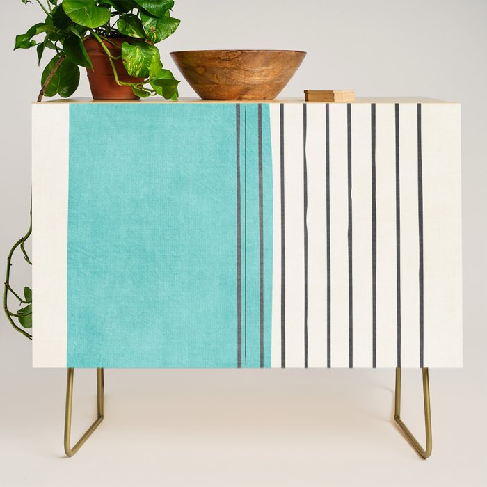Turquoise Aqua Abstract Minimalist Art Credenza Gallery Image 1