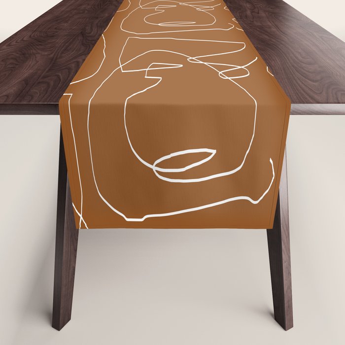 Line Art Woman Face Burnt Orange Table Runner Gallery Image 1