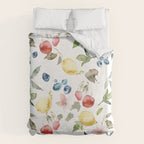 Lemon Berries and Cherries Watercolor Pattern Duvet Cover Gallery Image 6