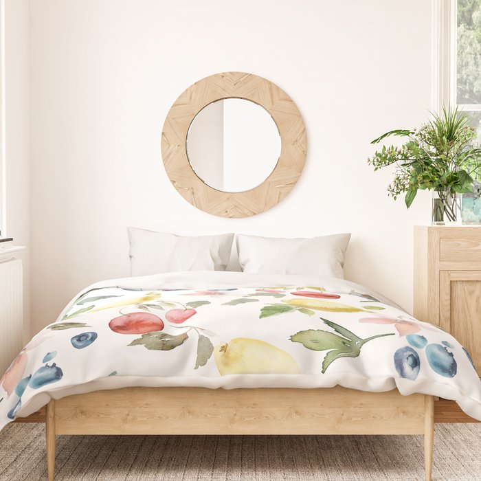 Lemon Berries and Cherries Watercolor Pattern Duvet Cover Gallery Image 3