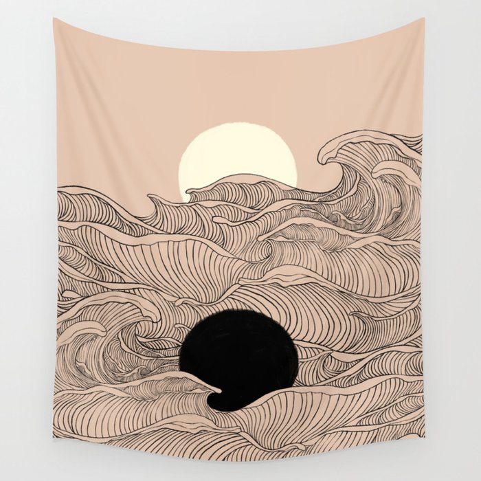 Abstract landscape yin yang moon & sun ocean wave  Wall Tapestry Gallery Image 4