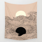 Abstract landscape yin yang moon & sun ocean wave  Wall Tapestry Gallery Image 4