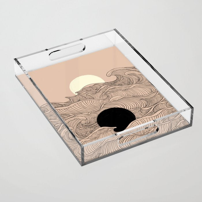 Abstract landscape yin yang moon & sun ocean wave  Acrylic Tray Gallery Image 1