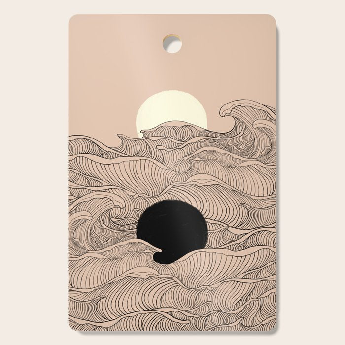 Abstract landscape yin yang moon & sun ocean wave  Cutting Board Gallery Image 1