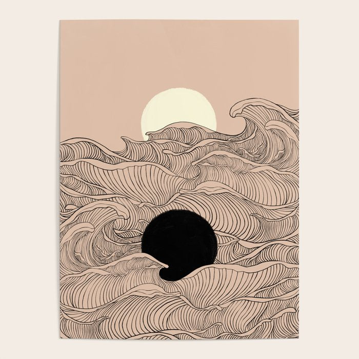 Abstract landscape yin yang moon & sun ocean wave  Poster Gallery Image 1