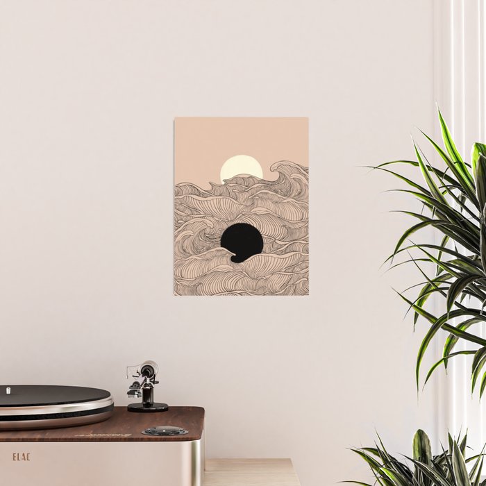 Abstract landscape yin yang moon & sun ocean wave  Poster Gallery Image 2