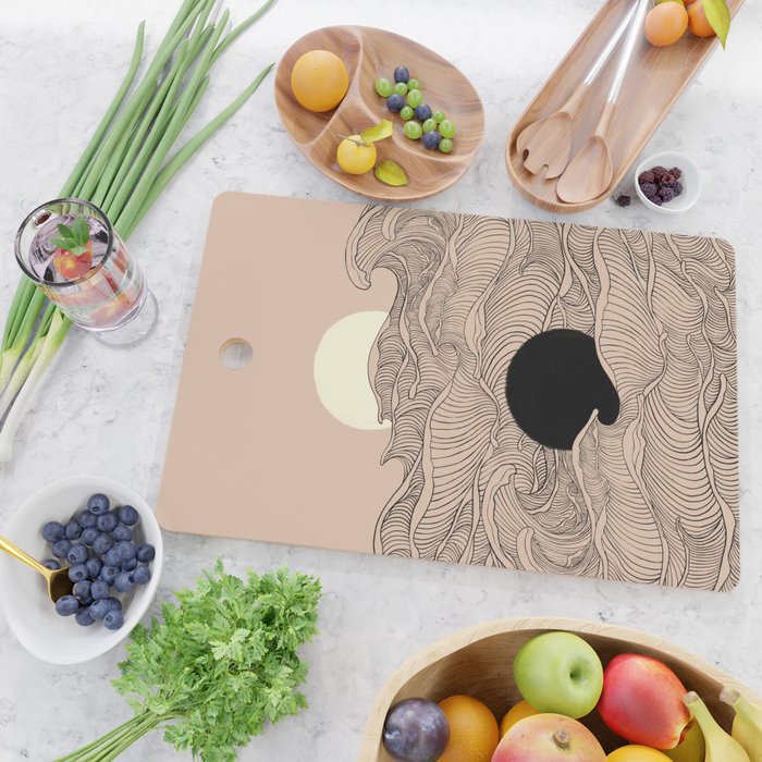 Abstract landscape yin yang moon & sun ocean wave  Cutting Board Gallery Image 2