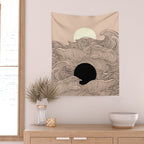 Abstract landscape yin yang moon & sun ocean wave  Wall Tapestry Gallery Image 2