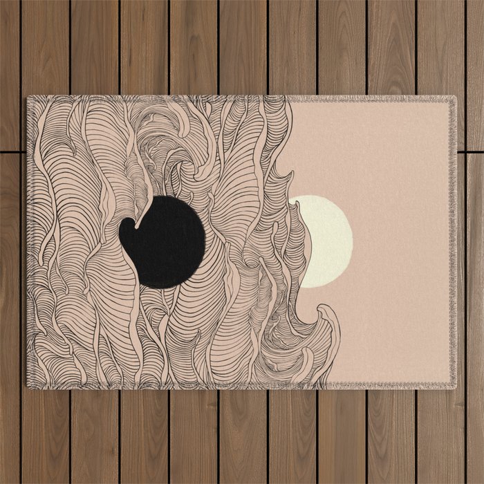Abstract landscape yin yang moon & sun ocean wave  Outdoor Rug Gallery Image 1
