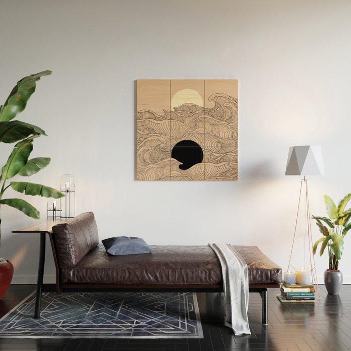 Abstract landscape yin yang moon & sun ocean wave  Wood Wall Art Gallery Image 2