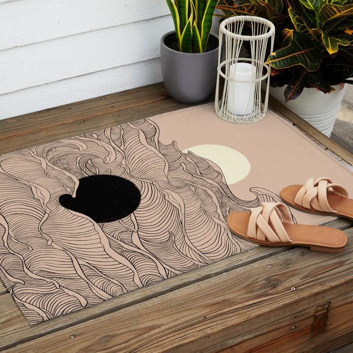 Abstract landscape yin yang moon & sun ocean wave  Outdoor Rug Gallery Image 2