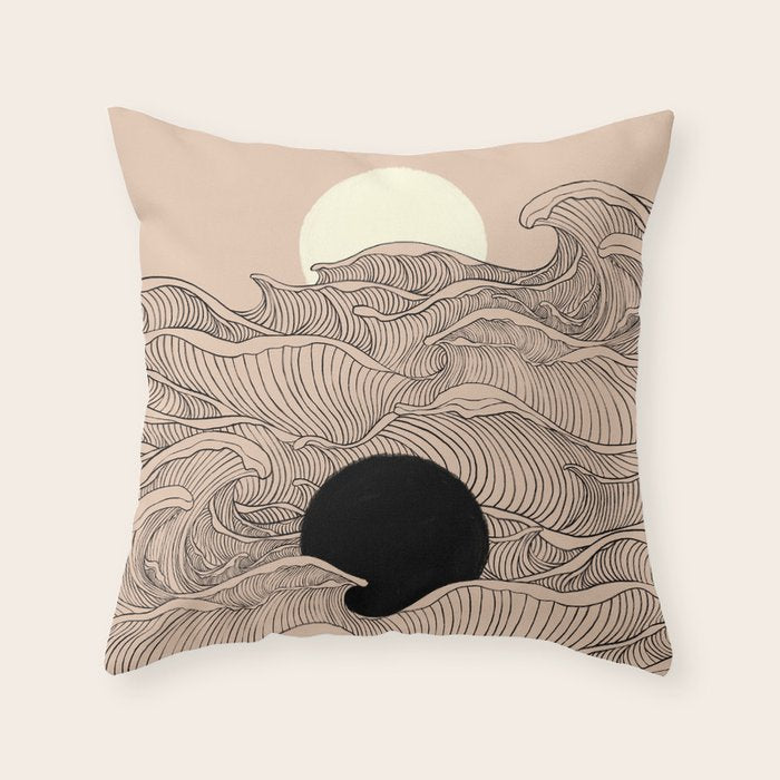 Abstract landscape yin yang moon & sun ocean wave  Throw Pillow Gallery Image 6