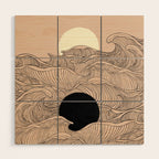 Abstract landscape yin yang moon & sun ocean wave  Wood Wall Art Gallery Image 1