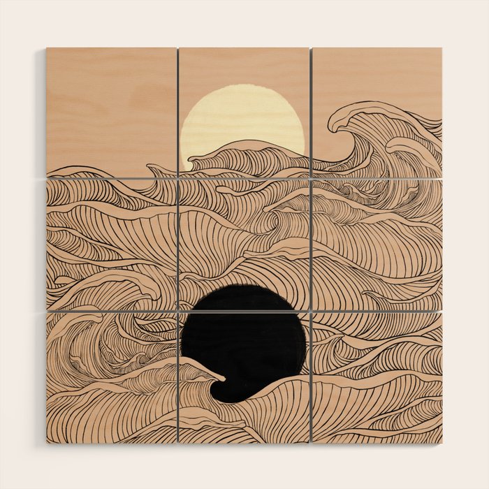 Abstract landscape yin yang moon & sun ocean wave  Wood Wall Art Gallery Image 1