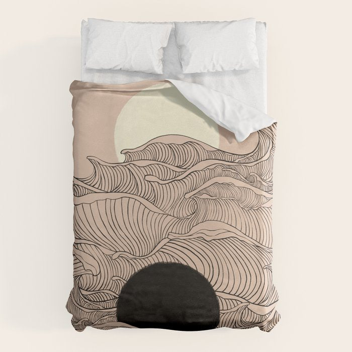Abstract landscape yin yang moon & sun ocean wave  Duvet Cover Gallery Image 6